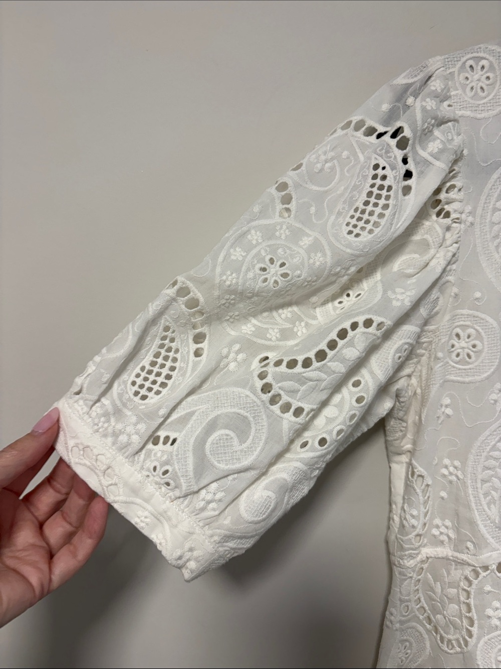 NWT Birgitte Herskind White Eyelet Lace Maxi Dress with Puff Elbow Sleeves - Picture 6 of 11